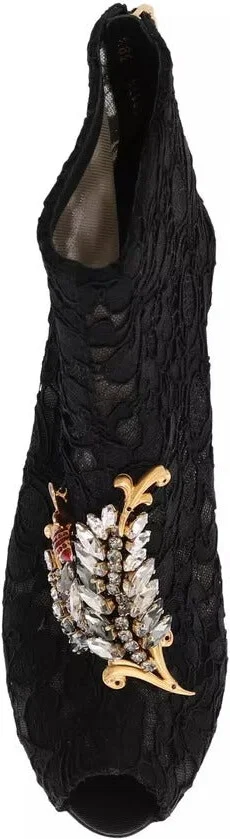 Black Crystal Lace Booties Stilettos Women's Shoes (Pre-Owned) - Image 4