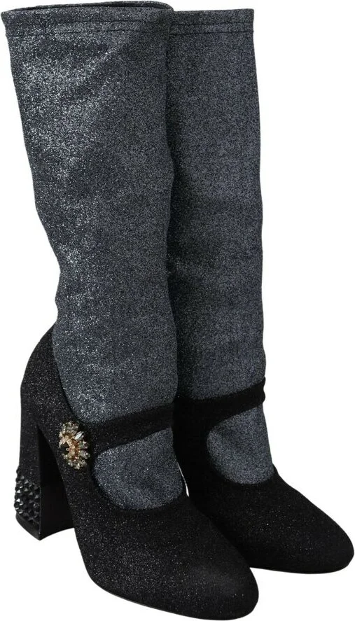 Black Crystal Mary Janes Booties Women's Shoes - Image 5