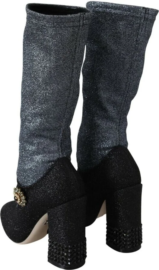 Black Crystal Mary Janes Booties Women's Shoes - Image 6