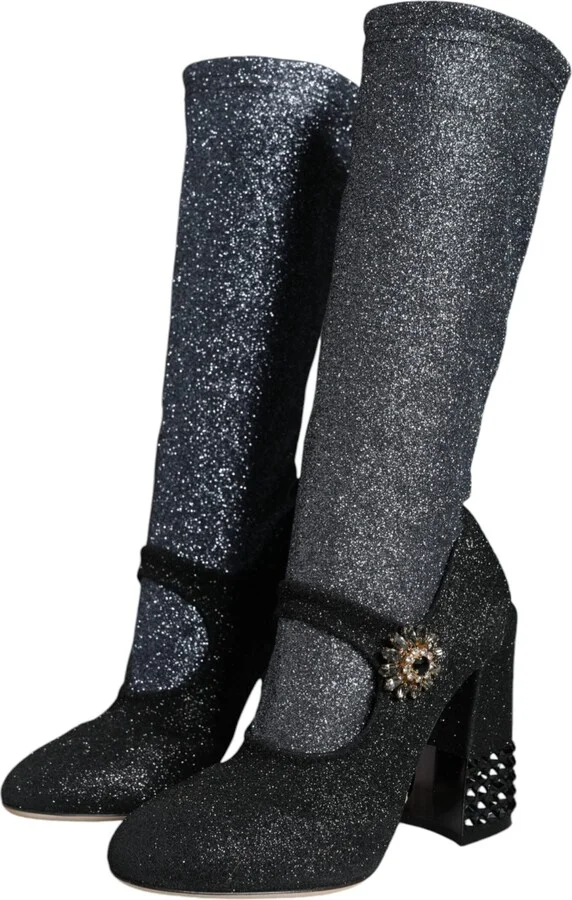 Black Crystal Mary Janes Booties Women's Shoes - Image 3