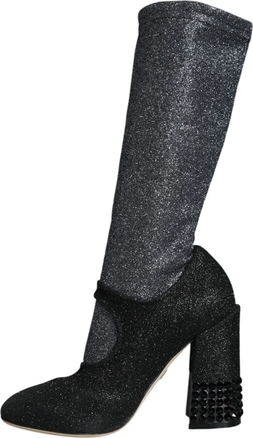 Black Crystal Mary Janes Booties Women's Shoes - Image 5