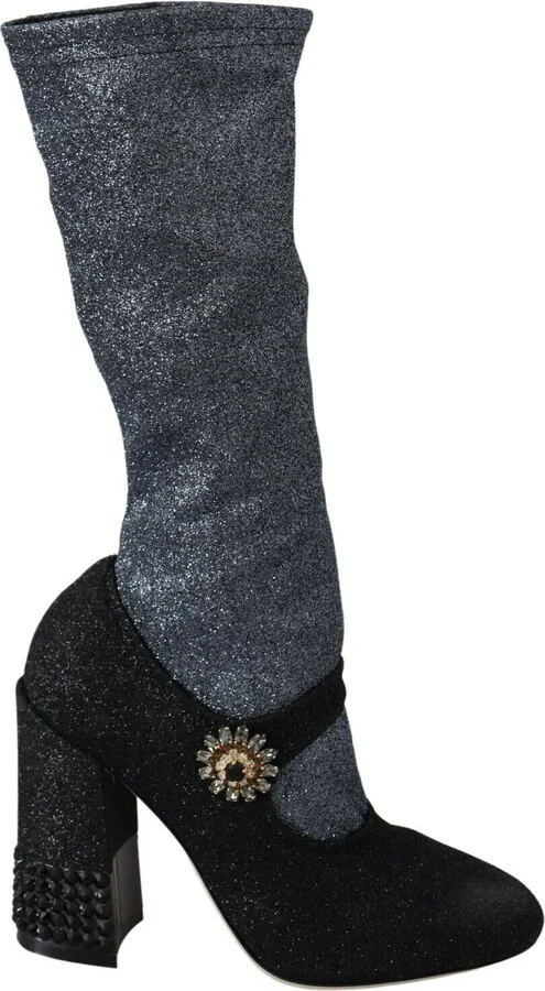 Black Crystal Mary Janes Booties Women's Shoes