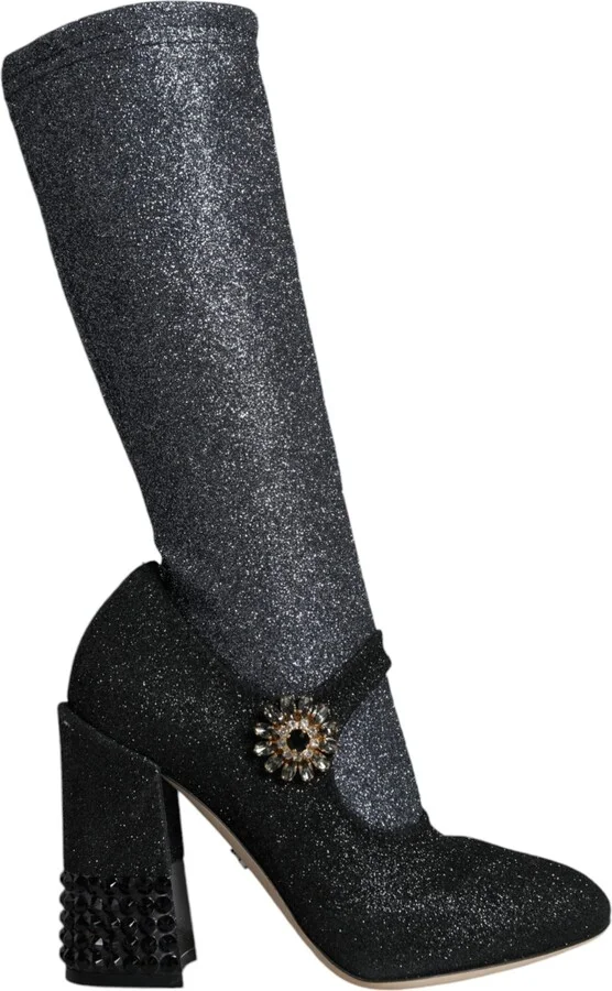 Black Crystal Mary Janes Booties Women's Shoes