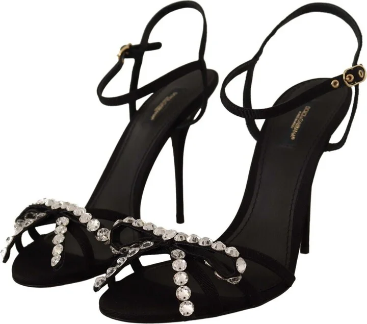 Black Crystals Ankle Strap Heels Sandals Women's Shoes - Image 2