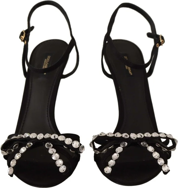 Black Crystals Ankle Strap Heels Sandals Women's Shoes - Image 3