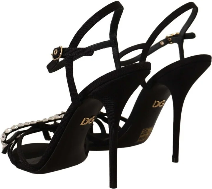 Black Crystals Ankle Strap Heels Sandals Women's Shoes - Image 4