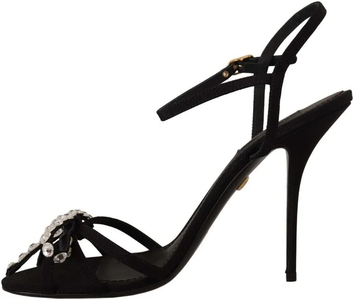 Black Crystals Ankle Strap Heels Sandals Women's Shoes - Image 5