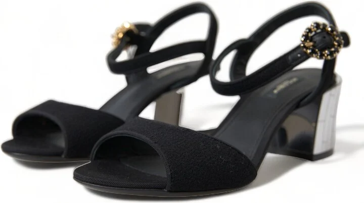 Black Crystals Ankle Strap Sandals Women's Shoes - Image 4
