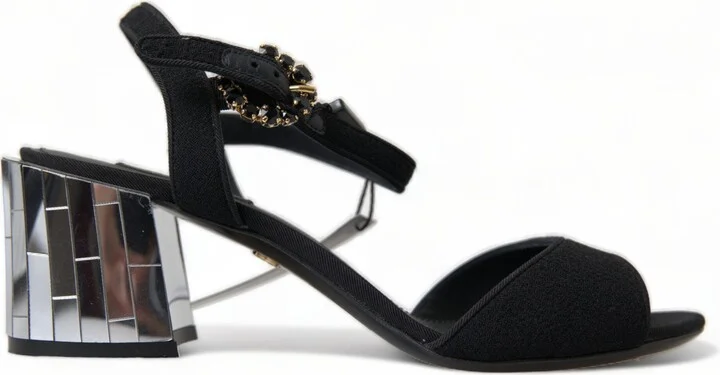 Black Crystals Ankle Strap Sandals Women's Shoes