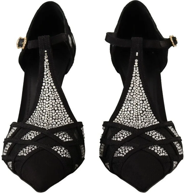 Black Crystals T-strap Heels Pumps Women's Shoes - Image 2