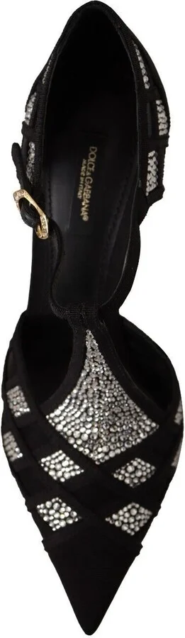 Black Crystals T-strap Heels Pumps Women's Shoes - Image 6