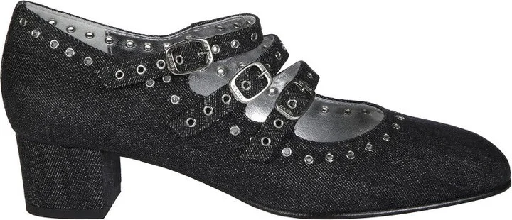 Black Denim Heeled Mary Jane Shoes