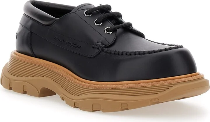 Black Derby Shoes With Engraved Logo And Platform In Leather Man - Image 2