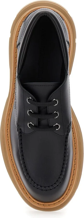 Black Derby Shoes With Engraved Logo And Platform In Leather Man - Image 4