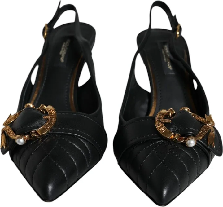 Black Devotion Leather Heels Slingback Women's Shoes (Pre-Owned) - Image 2