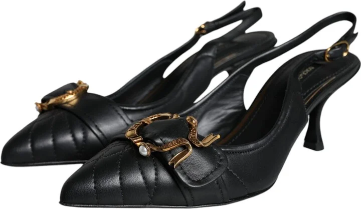 Black Devotion Leather Heels Slingback Women's Shoes (Pre-Owned) - Image 3