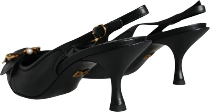 Black Devotion Leather Heels Slingback Women's Shoes (Pre-Owned) - Image 4