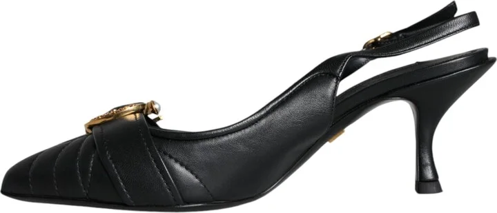 Black Devotion Leather Heels Slingback Women's Shoes (Pre-Owned) - Image 5