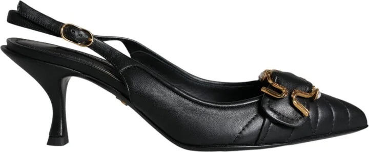 Black Devotion Leather Heels Slingback Women's Shoes (Pre-Owned)