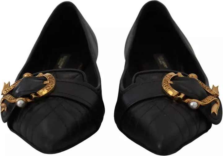 Black Devotion Leather Pointy Flats Women's Shoes (Pre-Owned) - Image 2