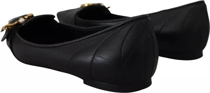 Black Devotion Leather Pointy Flats Women's Shoes (Pre-Owned) - Image 4