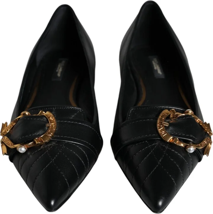 Black Devotion Leather Pointy Flats Women's Shoes (Pre-Owned) - Image 2