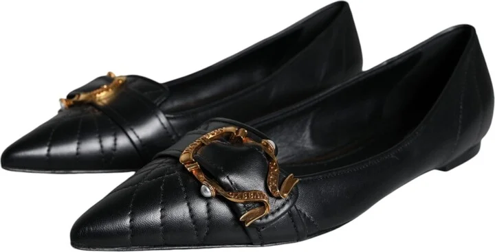 Black Devotion Leather Pointy Flats Women's Shoes (Pre-Owned) - Image 3