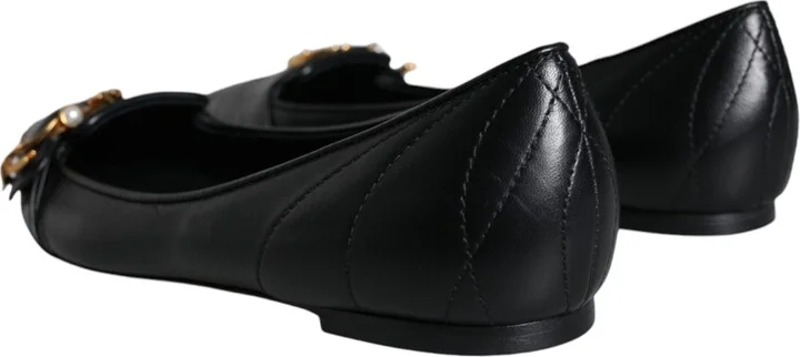 Black Devotion Leather Pointy Flats Women's Shoes (Pre-Owned) - Image 5