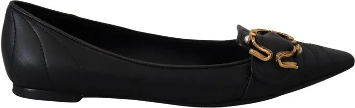 Black Devotion Leather Pointy Flats Women's Shoes (Pre-Owned)