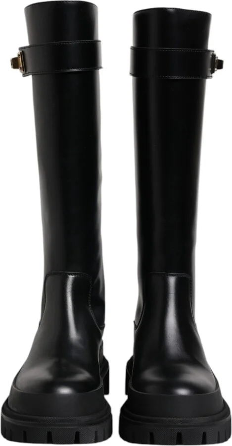 Black DG Logo Calf Leather High Boots Women's Shoes (Pre-Owned) - Image 2