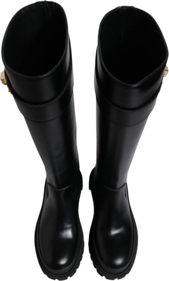 Black DG Logo Calf Leather High Boots Women's Shoes (Pre-Owned) - Image 3