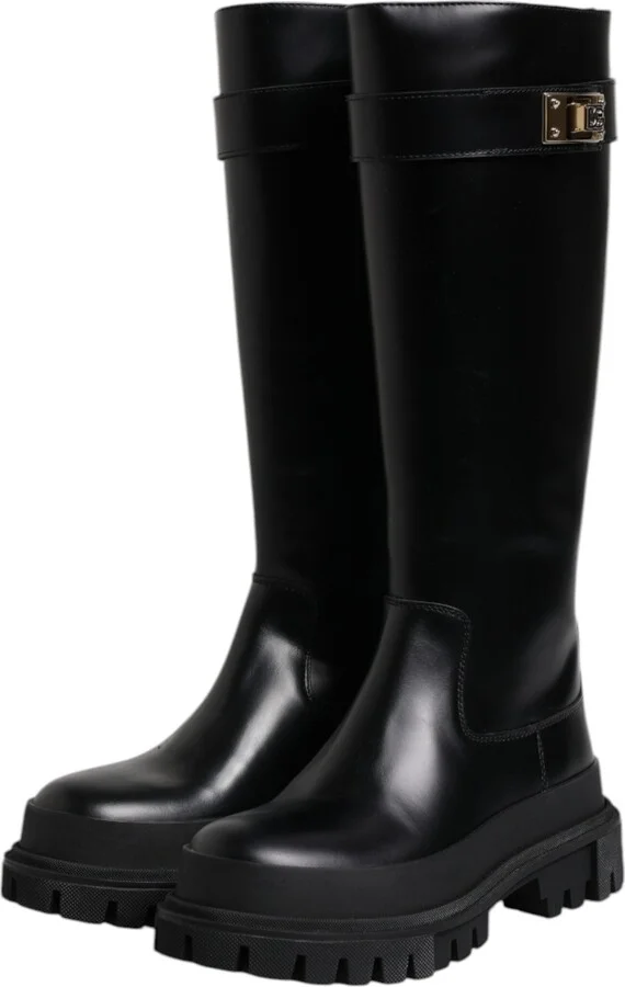 Black DG Logo Calf Leather High Boots Women's Shoes (Pre-Owned) - Image 4