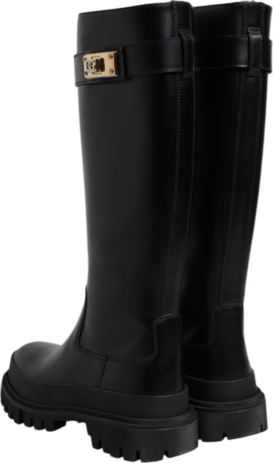 Black DG Logo Calf Leather High Boots Women's Shoes (Pre-Owned) - Image 5