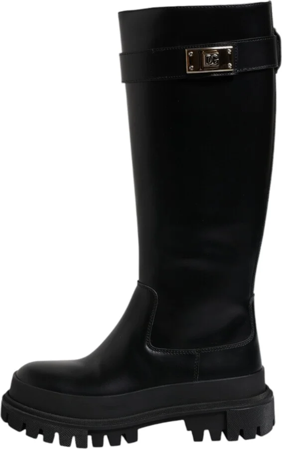 Black DG Logo Calf Leather High Boots Women's Shoes (Pre-Owned) - Image 6