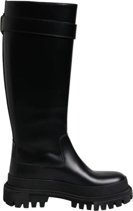 Black DG Logo Calf Leather High Boots Women's Shoes (Pre-Owned)