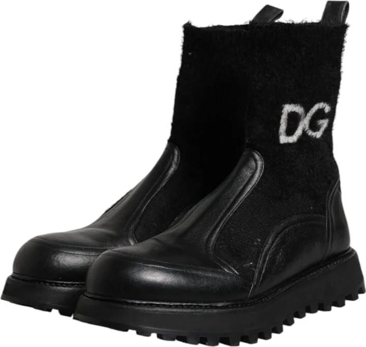 Black DG Logo Horse Sock Ankle Boots Men's Shoes (Pre-Owned) - Image 4