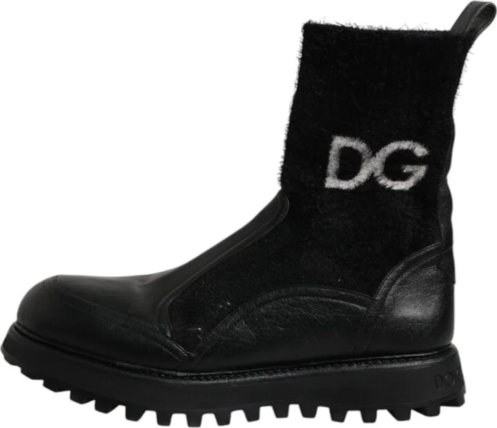 Black DG Logo Horse Sock Ankle Boots Men's Shoes (Pre-Owned)