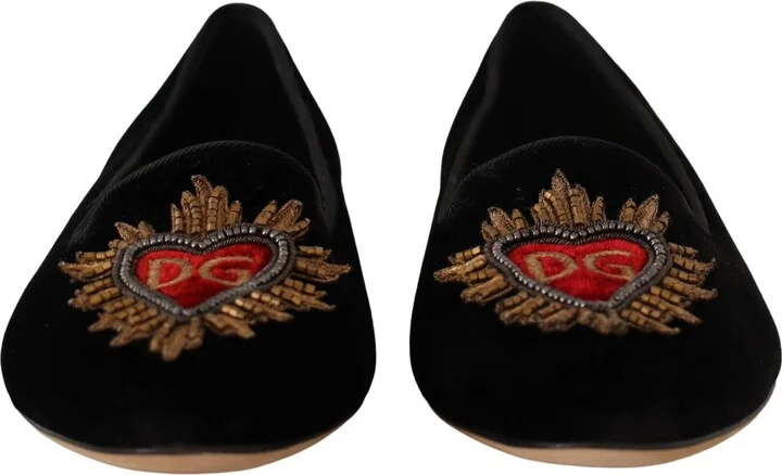Black DG Sacred Heart Patch Slip On Flat Women's Shoes - Image 2
