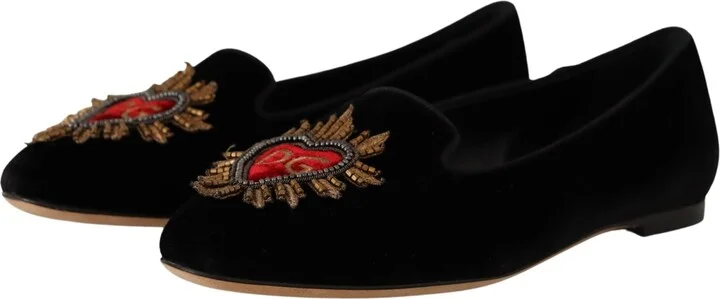 Black DG Sacred Heart Patch Slip On Flat Women's Shoes - Image 3