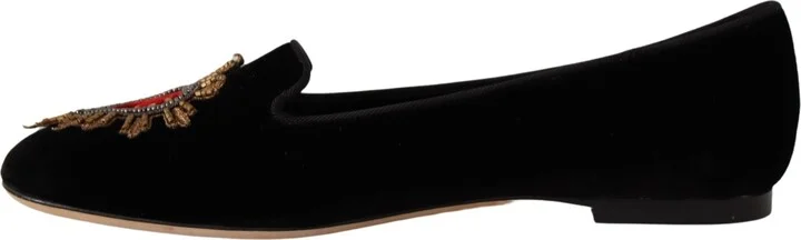 Black DG Sacred Heart Patch Slip On Flat Women's Shoes - Image 5