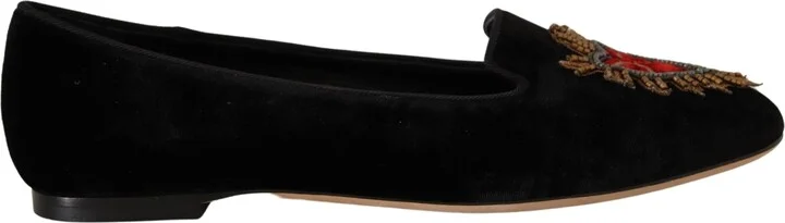 Black DG Sacred Heart Patch Slip On Flat Women's Shoes