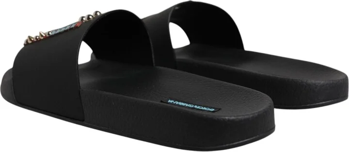 Black Divers Leather Flats Slides Sandals Beachwear Men's Shoes - Image 3