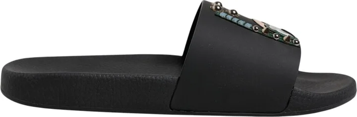 Black Divers Leather Flats Slides Sandals Beachwear Men's Shoes - Image 5