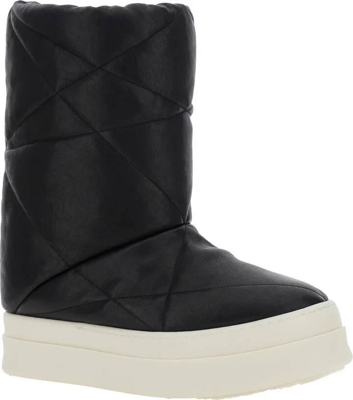 Black Down Filled And Quilted Ankle Boots In Leather Man - Image 2