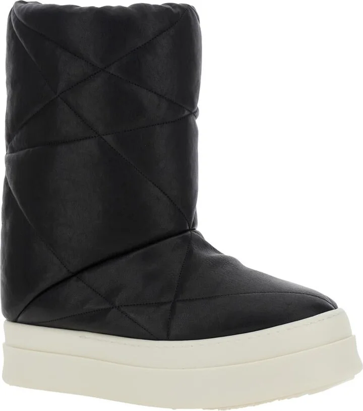 Black Down Filled And Quilted Ankle Boots In Leather Man - Image 2