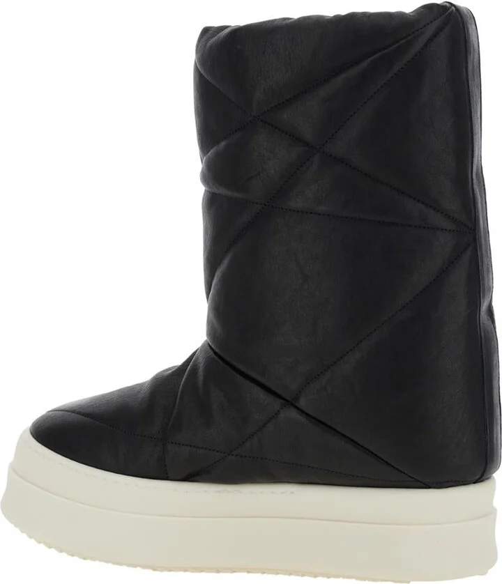 Black Down Filled And Quilted Ankle Boots In Leather Man - Image 3
