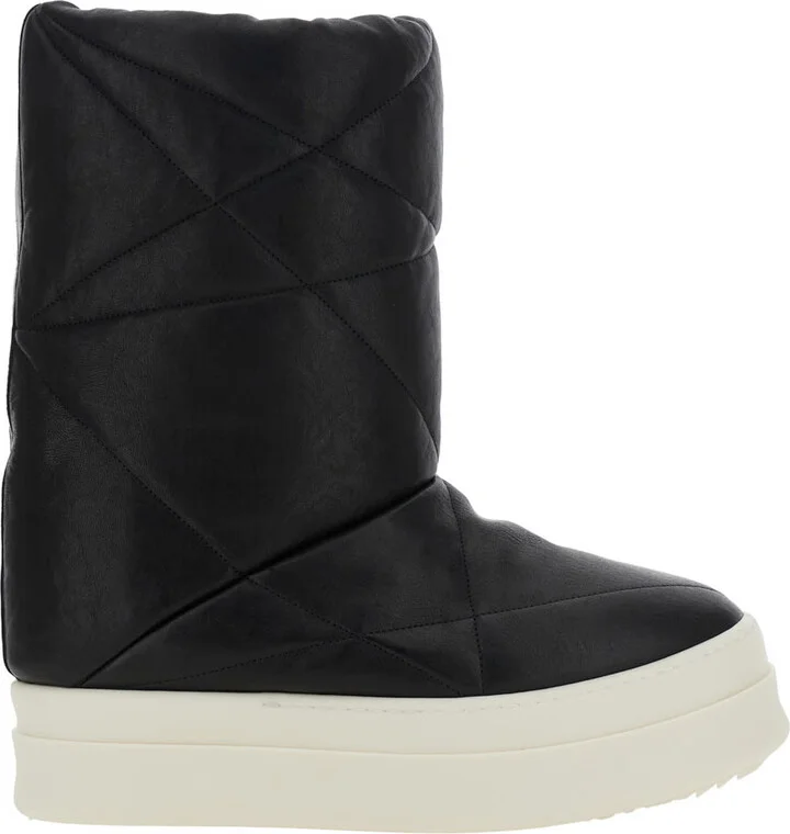 Black Down Filled And Quilted Ankle Boots In Leather Man