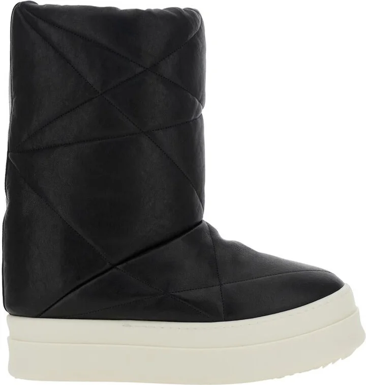 Black Down Filled And Quilted Ankle Boots In Leather Man