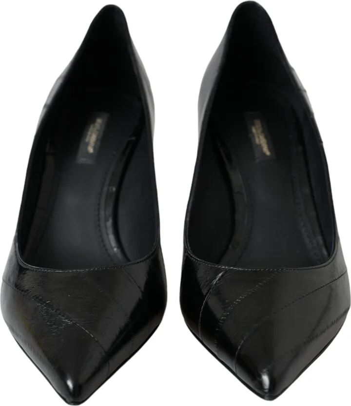 Black Eel Leather Kitten Heels Pumps Women's Shoes (Pre-Owned) - Image 2