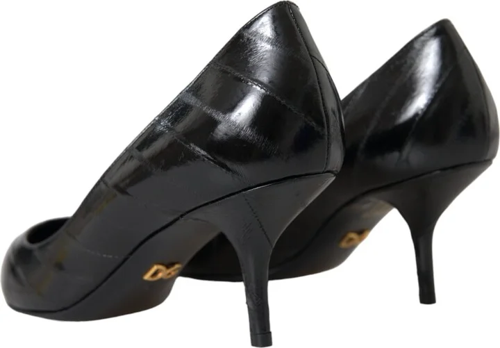 Black Eel Leather Kitten Heels Pumps Women's Shoes (Pre-Owned) - Image 4